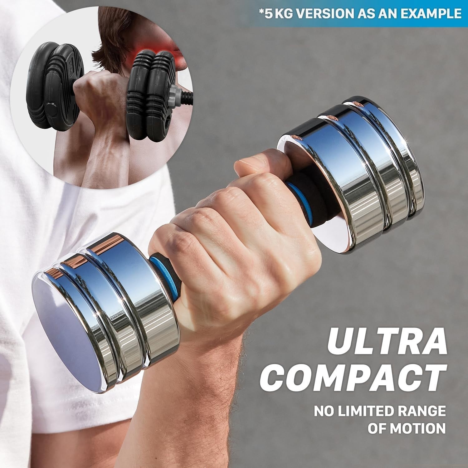 Ultra Compact Adjustable Steel Dumbbell Foam Handle Home Gym Weights