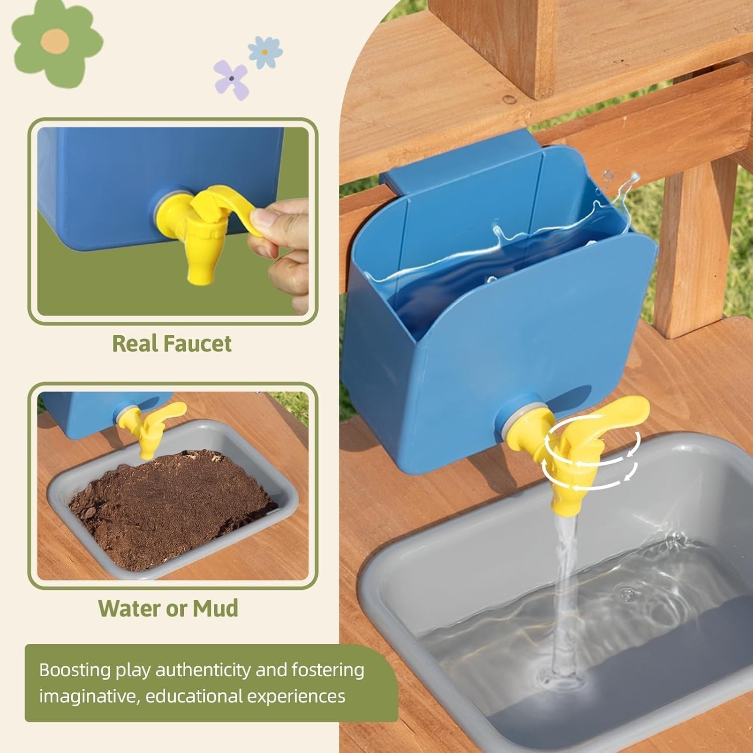 Outdoor Mud Kitchen Kids Wooden Playset Canopy Water Tank Garden