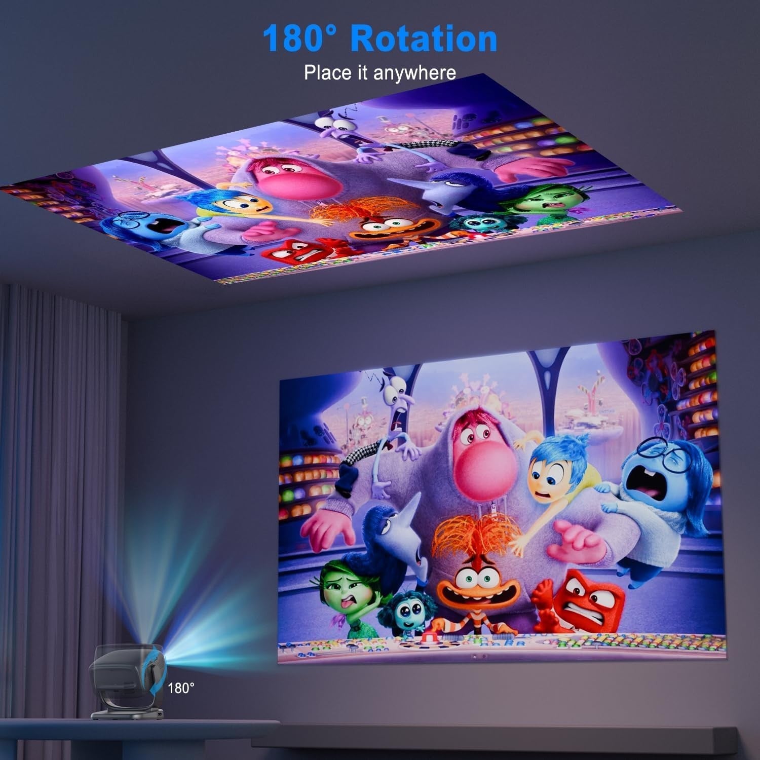 Smart 1080P Projector WiFi 6 Bluetooth 4K Support 26000L 180°