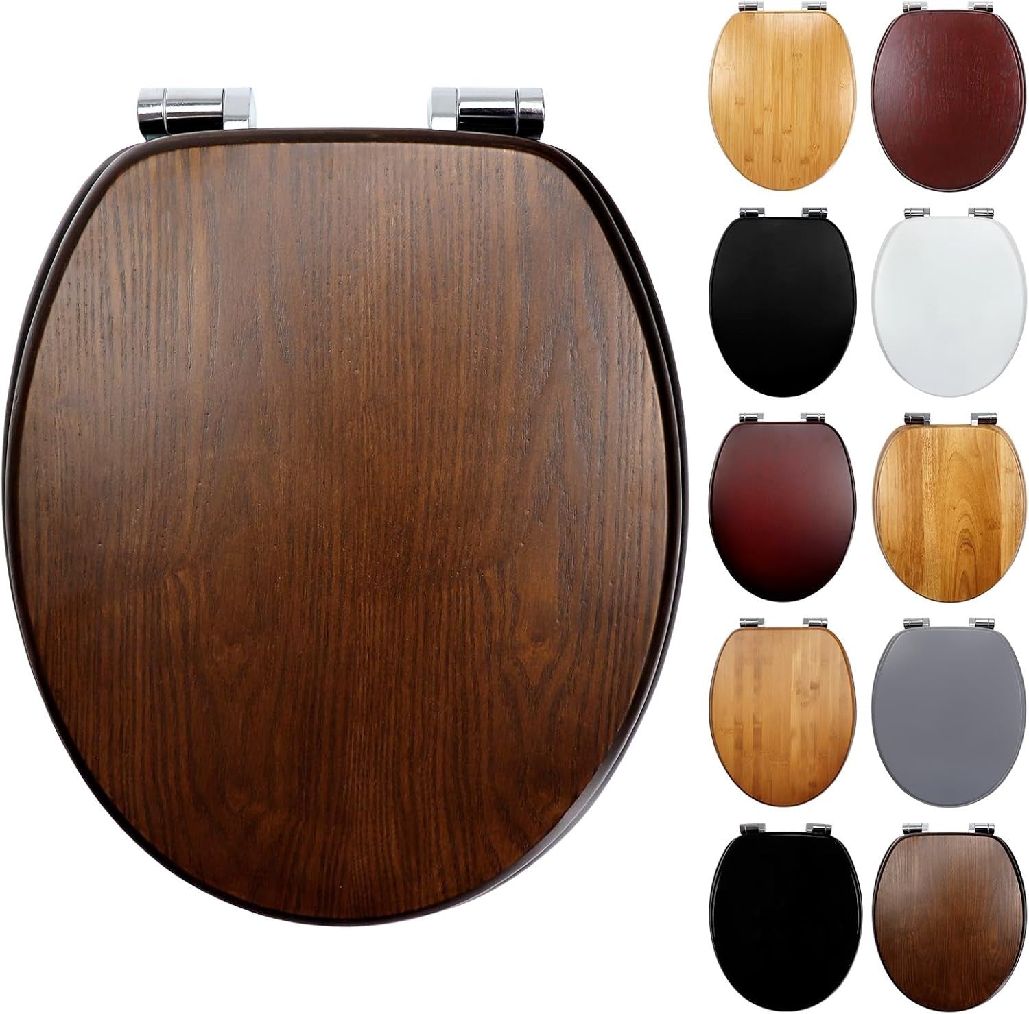 Plywood Wooden Toilet Seat Soft Close Solid Wood Oval Easy Clean Metal Hinges