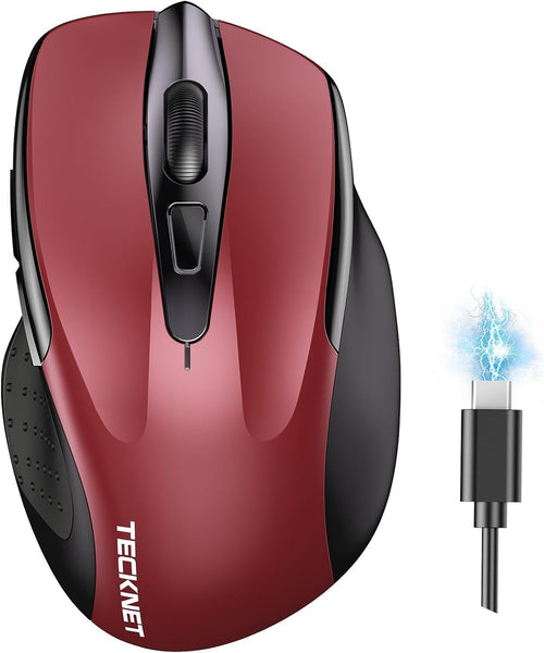 Red Rechargeable Wireless Mouse Silent Bluetooth Tri Mode 4800DPI Ergonomic