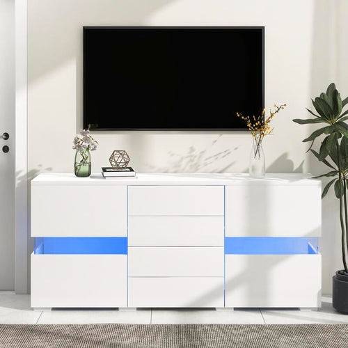 Modern White LED Sideboard Cabinet with Drawers Gloss Finish Storage