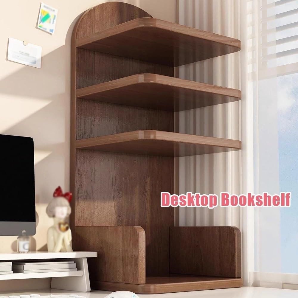 Small Wooden Desktop Bookshelf Hutch Rustic Multi-Tier Desk Organizer 25x20x60cm