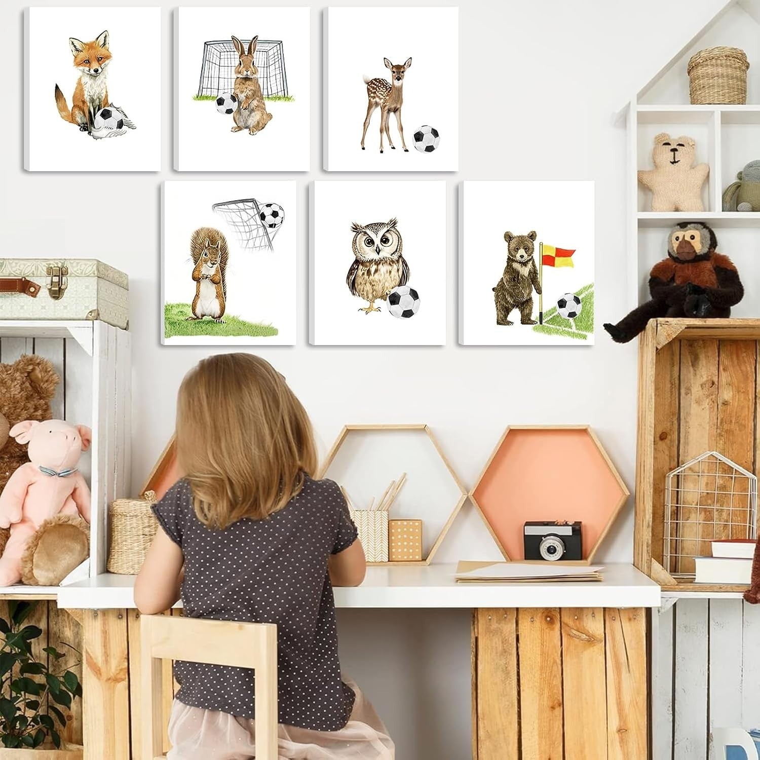 Jungle Animal Nursery Wall Art Set of 6 Framed Kids Bedroom Prints 8x10