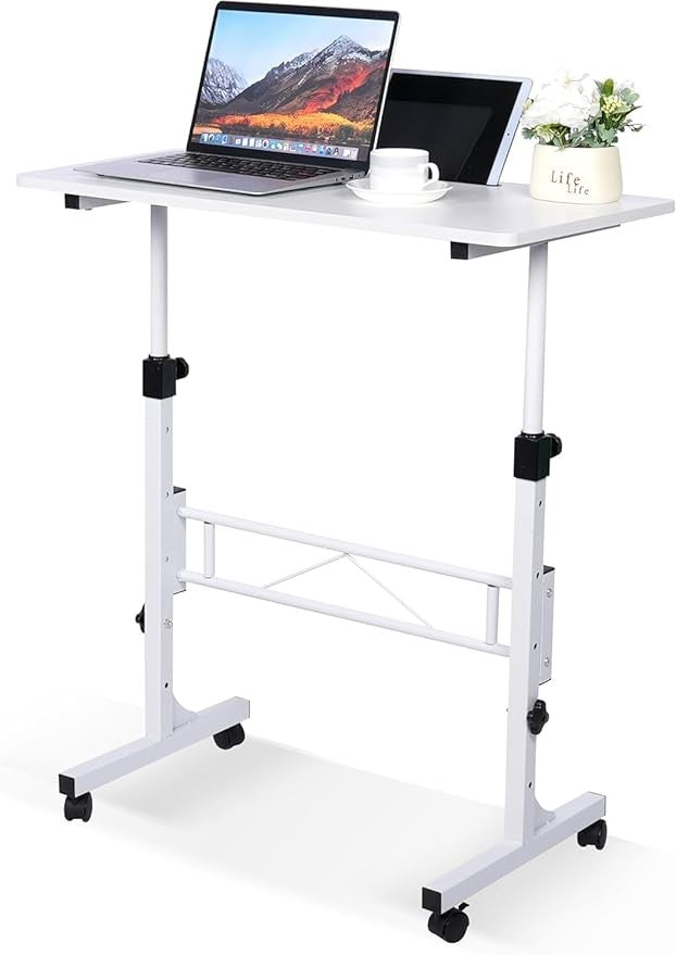 Adjustable Standing Desk Mobile Laptop Desk with Wheels 80x40cm White