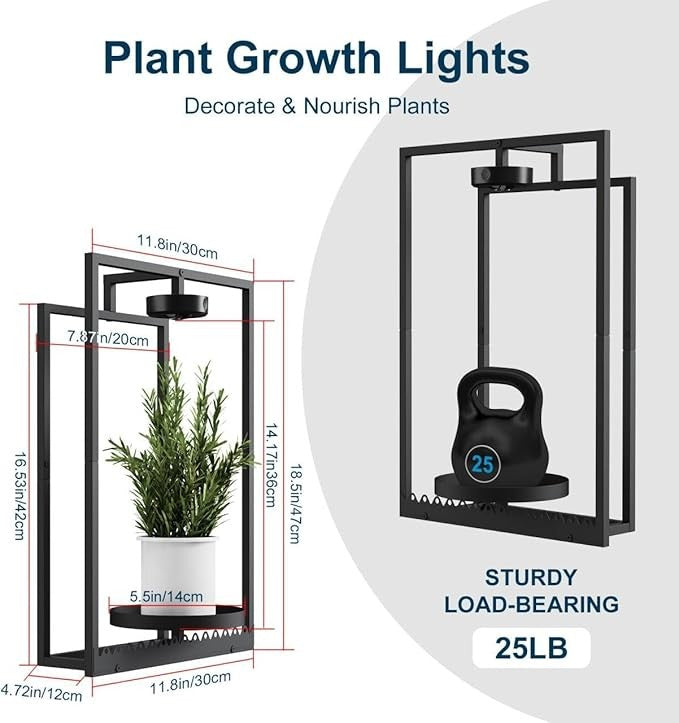 2 Pack Wall Mounted Metal Plant Holders with Remote Grow Light Indoor Decor