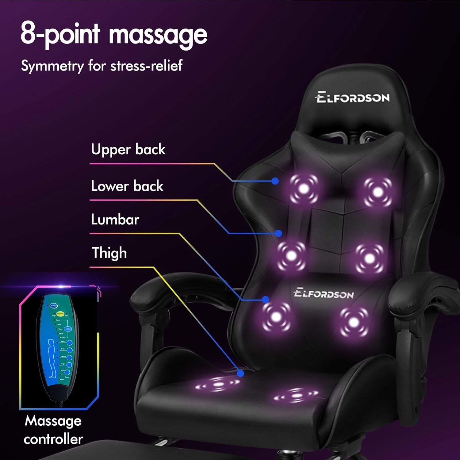 Massage Gaming Chair Recliner w/ Footrest 150° Swivel PU