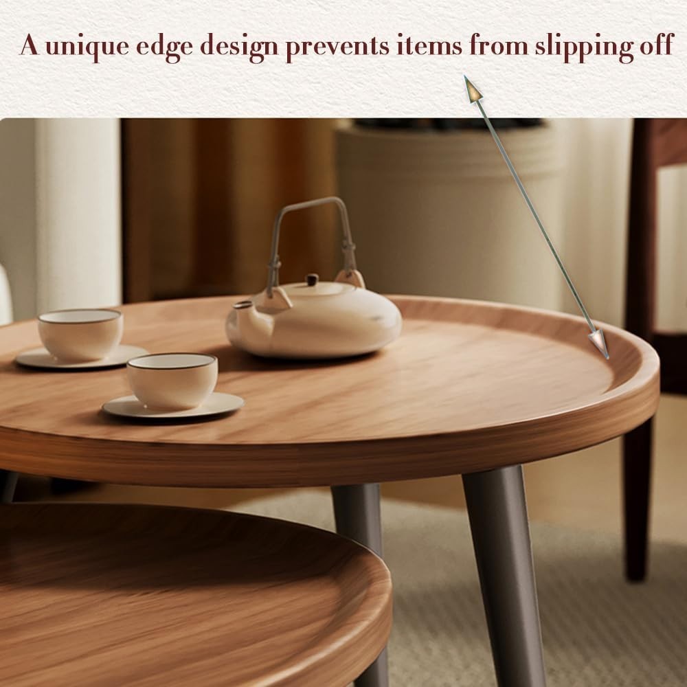Oval Coffee Table Set Modern Living Room End Tables Wood Top Metal Frame Nature
