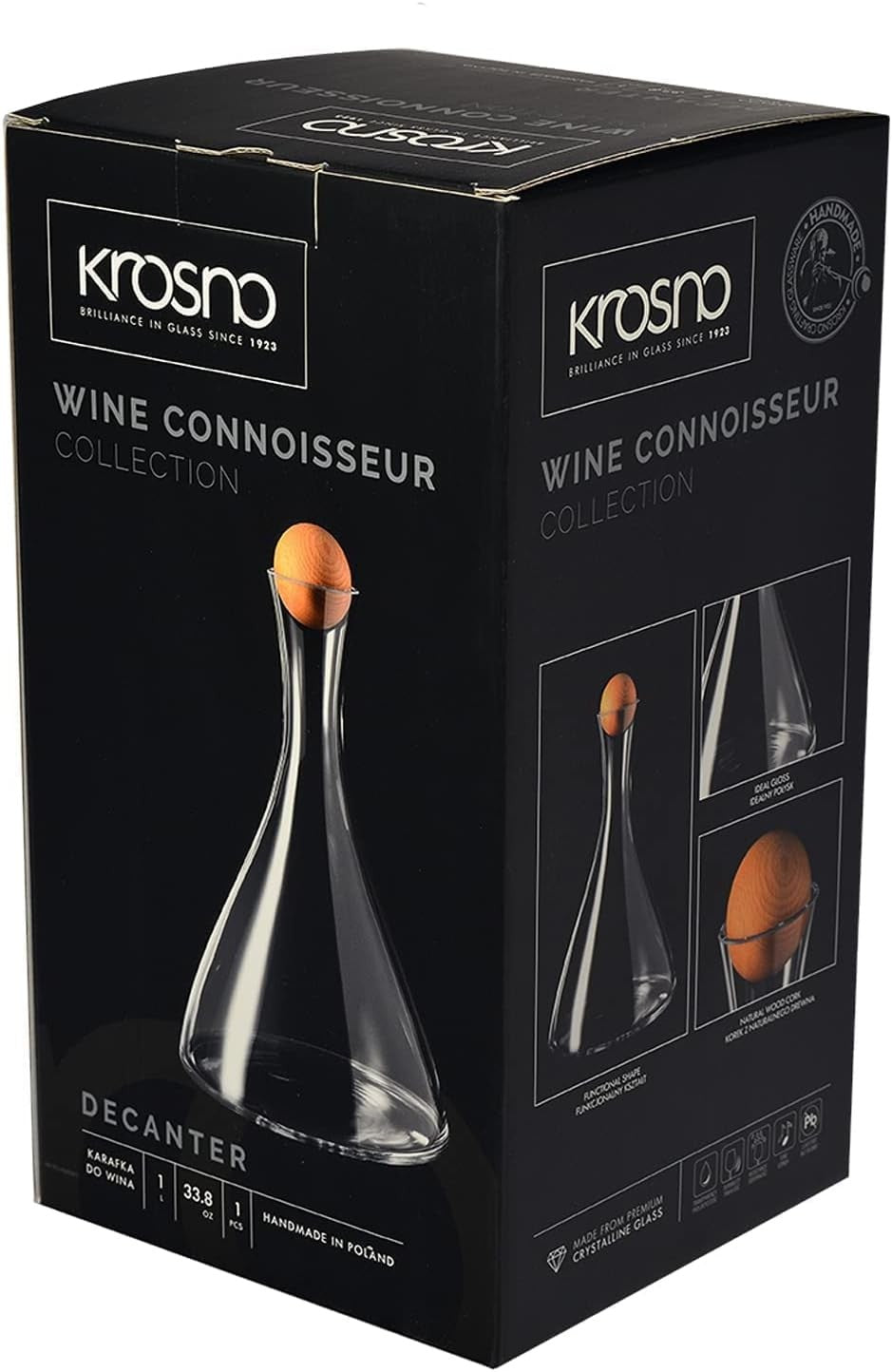 Luxury 1L Crystal Wine Decanter with Wooden Stopper | Elegant Red Wine Carafe