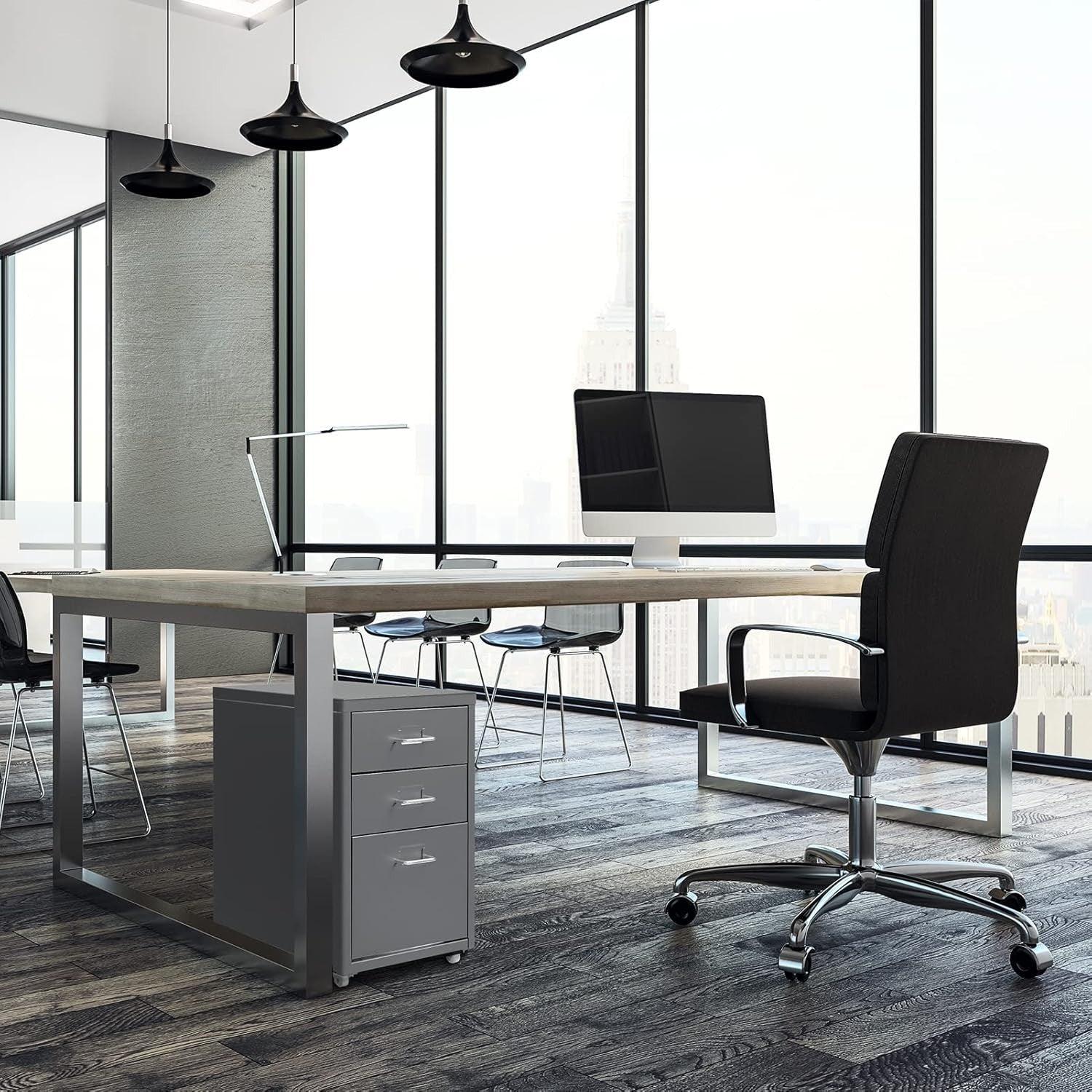 Grey Metal Under Desk Rolling Drawer Unit 3 Tier File Storage