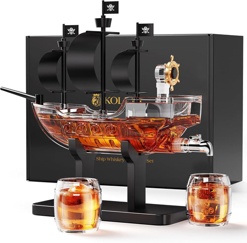 Pirate Ship Whiskey Decanter Set with 2 Glasses | 1L Liquor Dispenser Gift