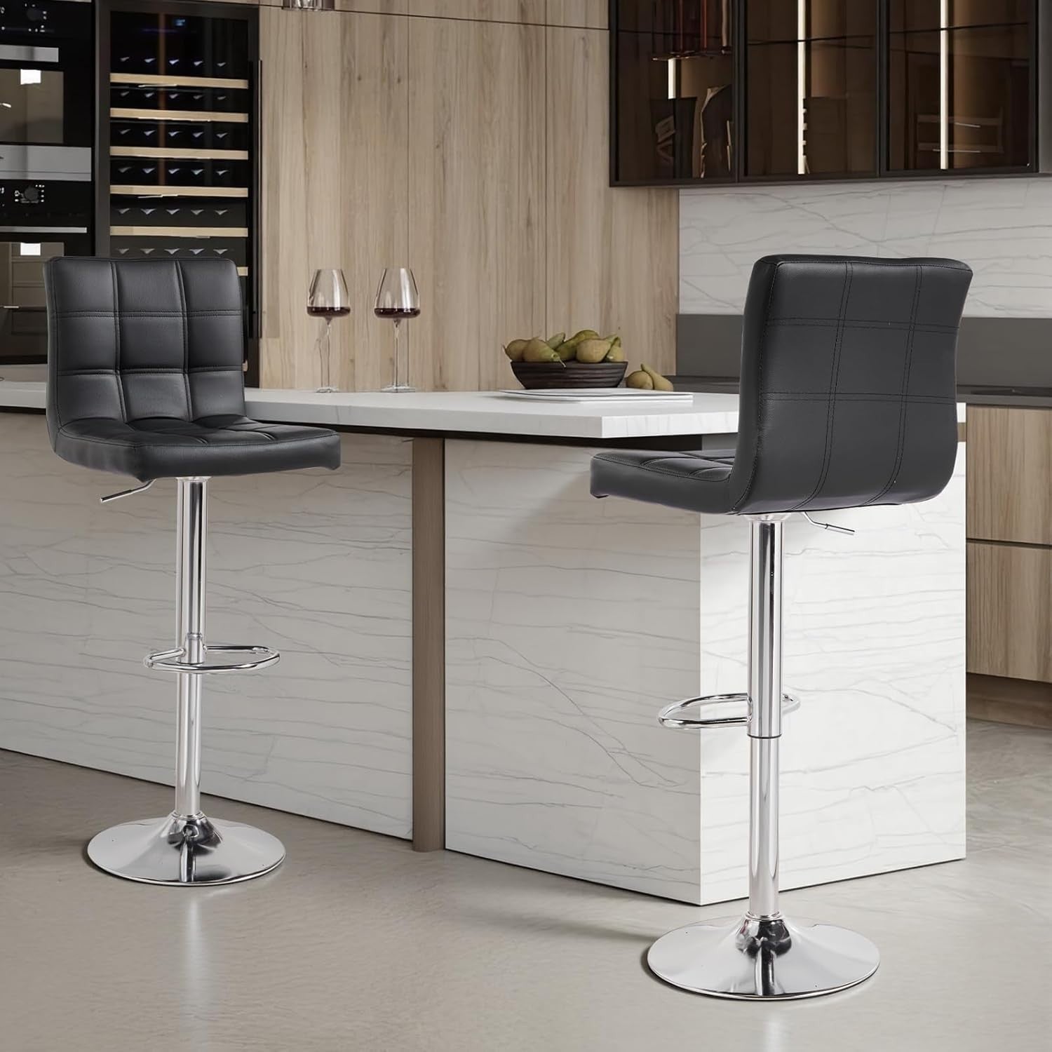 Black Swivel Bar Stool | Adjustable Height Gas Lift, Modern