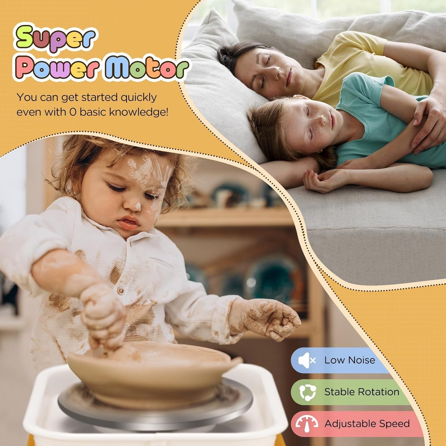 Mini Electric Pottery Wheel 2000RPM Adjustable Speed Kids DIY Ceramic Tool