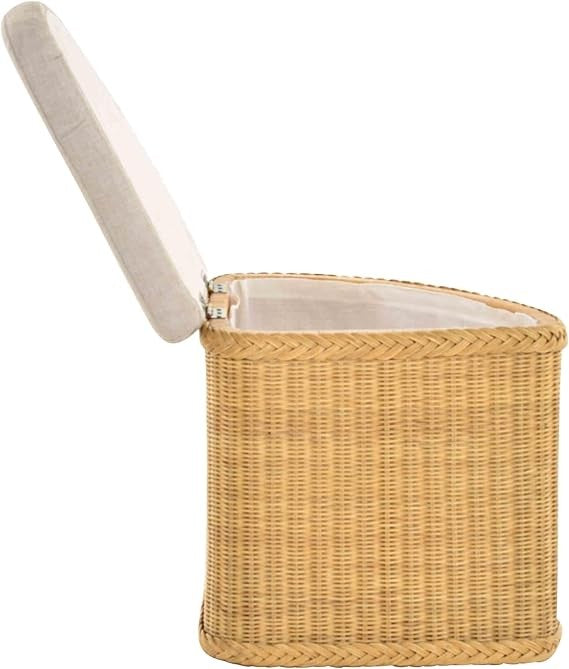Luxury Rattan Laundry Basket with Padded Seat & Lid – Corner Storage Hamper