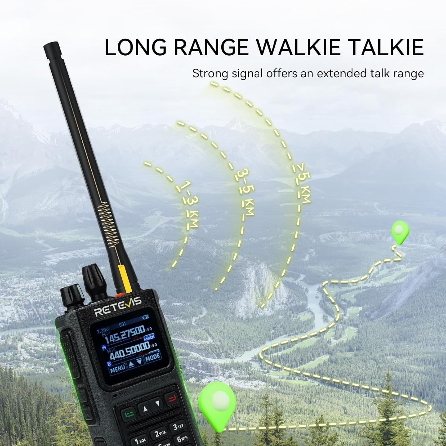 IP67 Waterproof Dual Band Walkie Talkie 5W Long Range Color Screen Radio