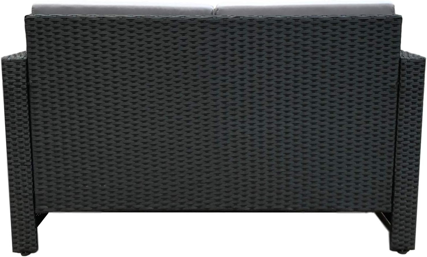 Black Rattan Love Bed Outdoor Lounger with Cushions & Moveable Ottoman