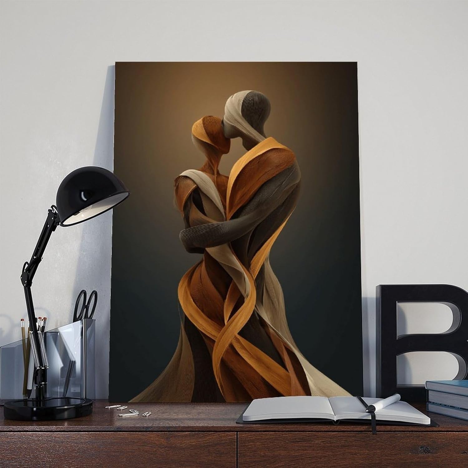 Abstract Embracing Couple Canvas – Warm Earth Tone Romantic Wall Art 20x30"