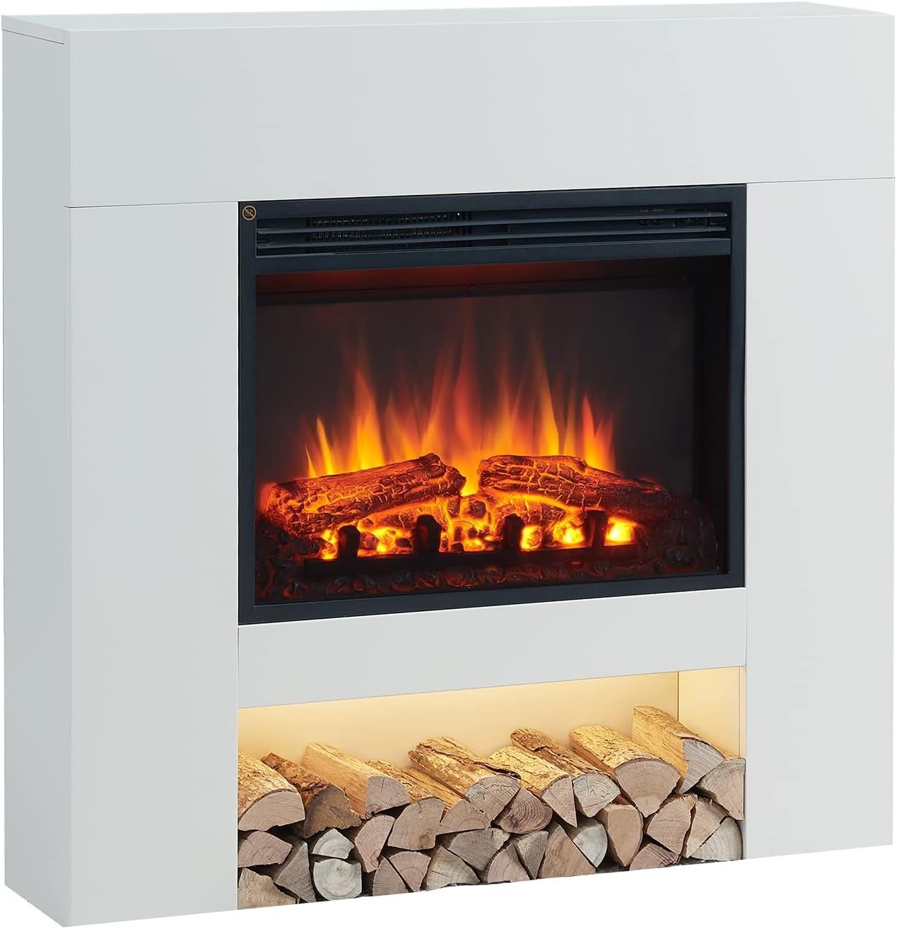 White Electric Fireplace Suite Heater 2kW Log Storage Flame Effect