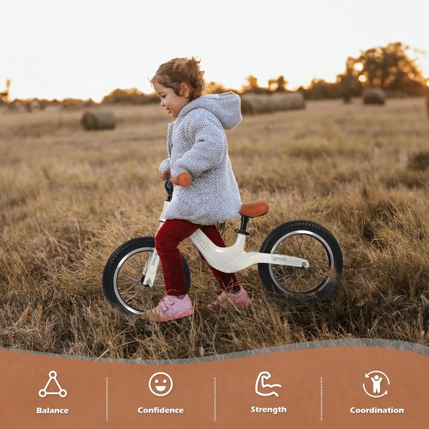 14 Inch Balance Bike Kids Training Bicycle Air Tires Adjustable Age 3-6