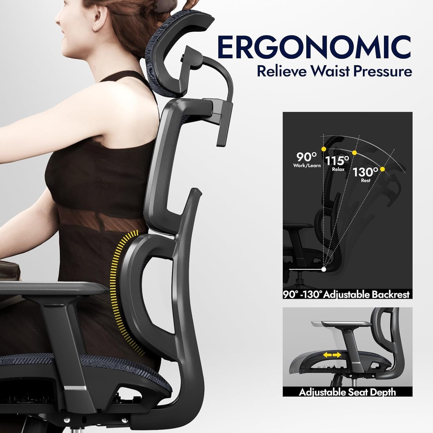 Ergonomic Office Chair Mesh Back Reclining Desk Chair Lumbar Support Big & Tall