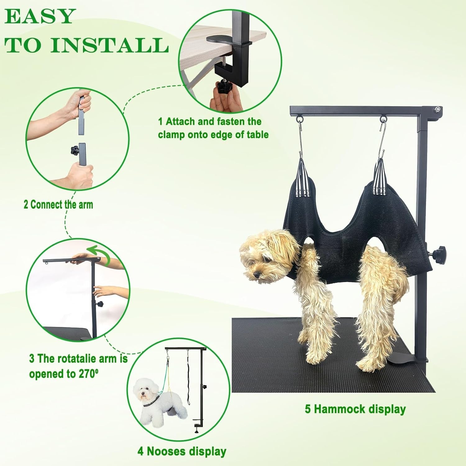 Adjustable Dog Grooming Arm Hammock Noose Set Foldable Table Stand