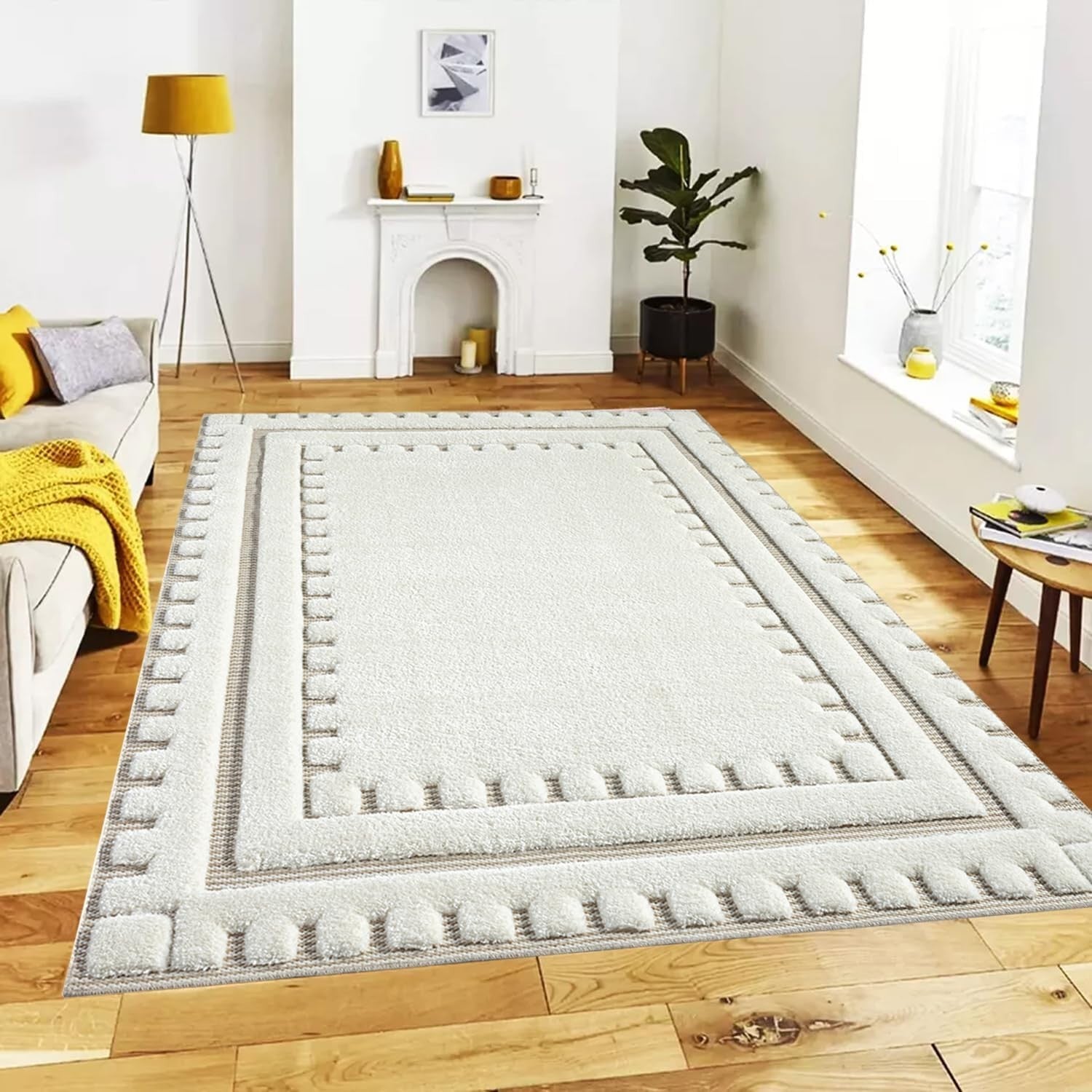 Cream Hallway Rug 120x170cm Washable Non Slip Soft Indoor Area Carpet