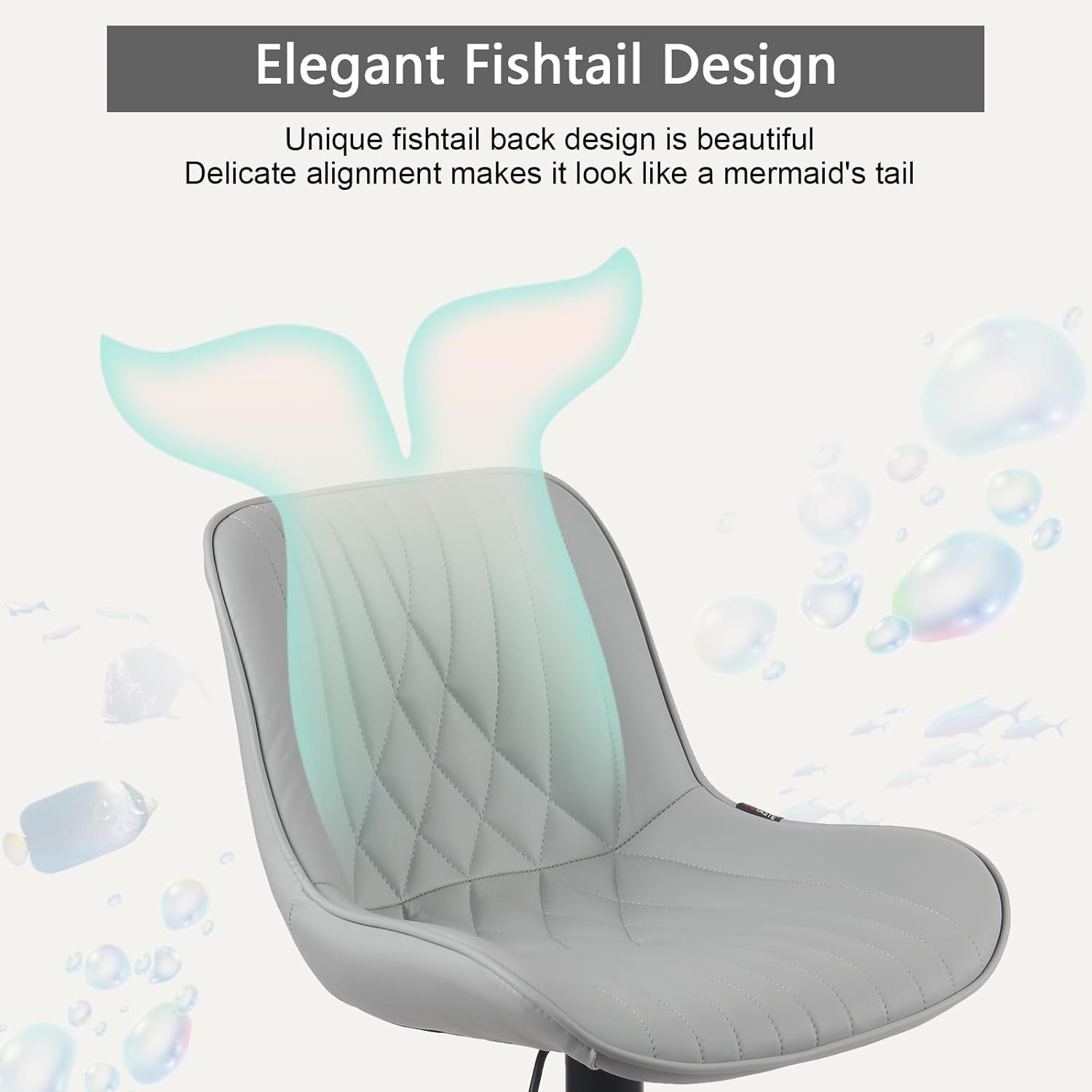 Grey Bar Stool PU Leather Swivel Height Adjustable Kitchen Chair