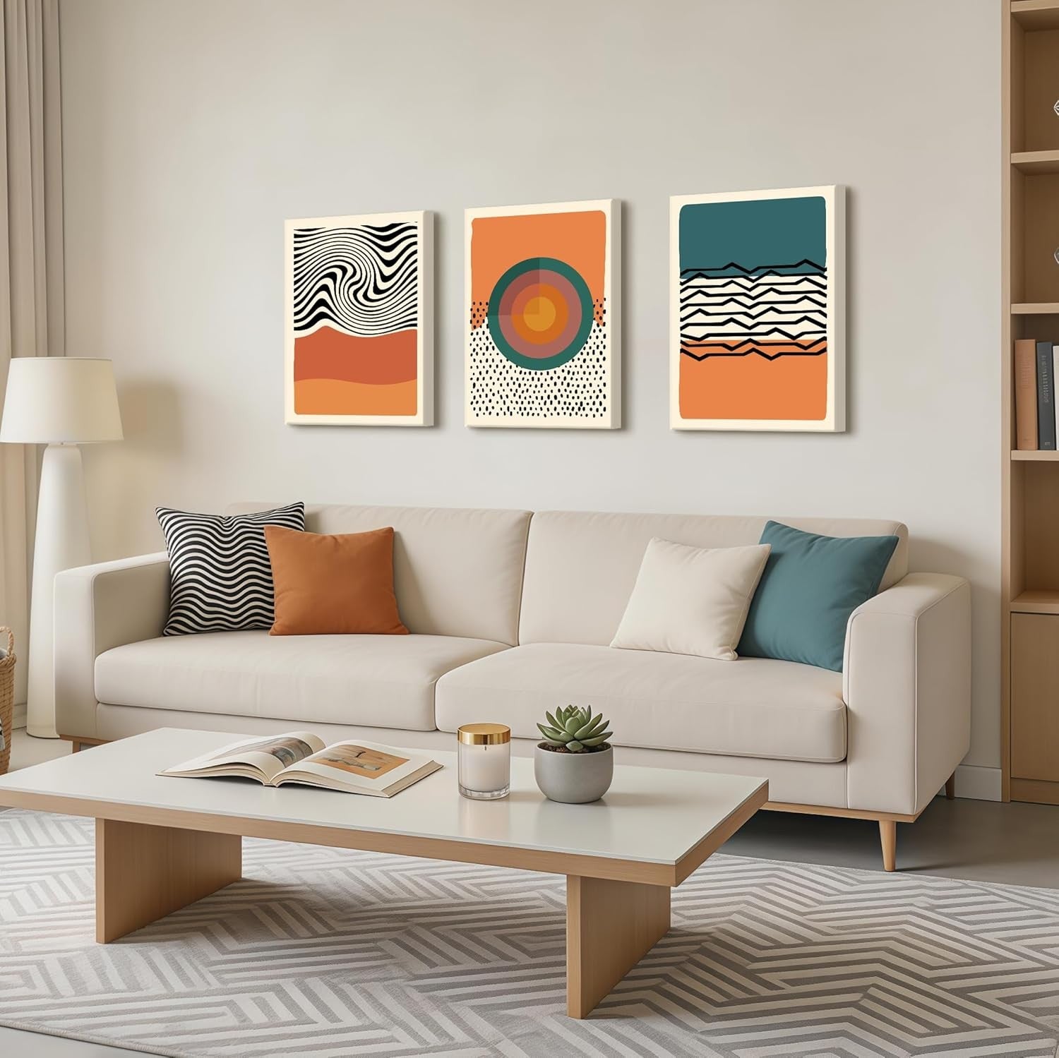 Set of 3 Mid Century Abstract Canvas Wall Art 40x60cm