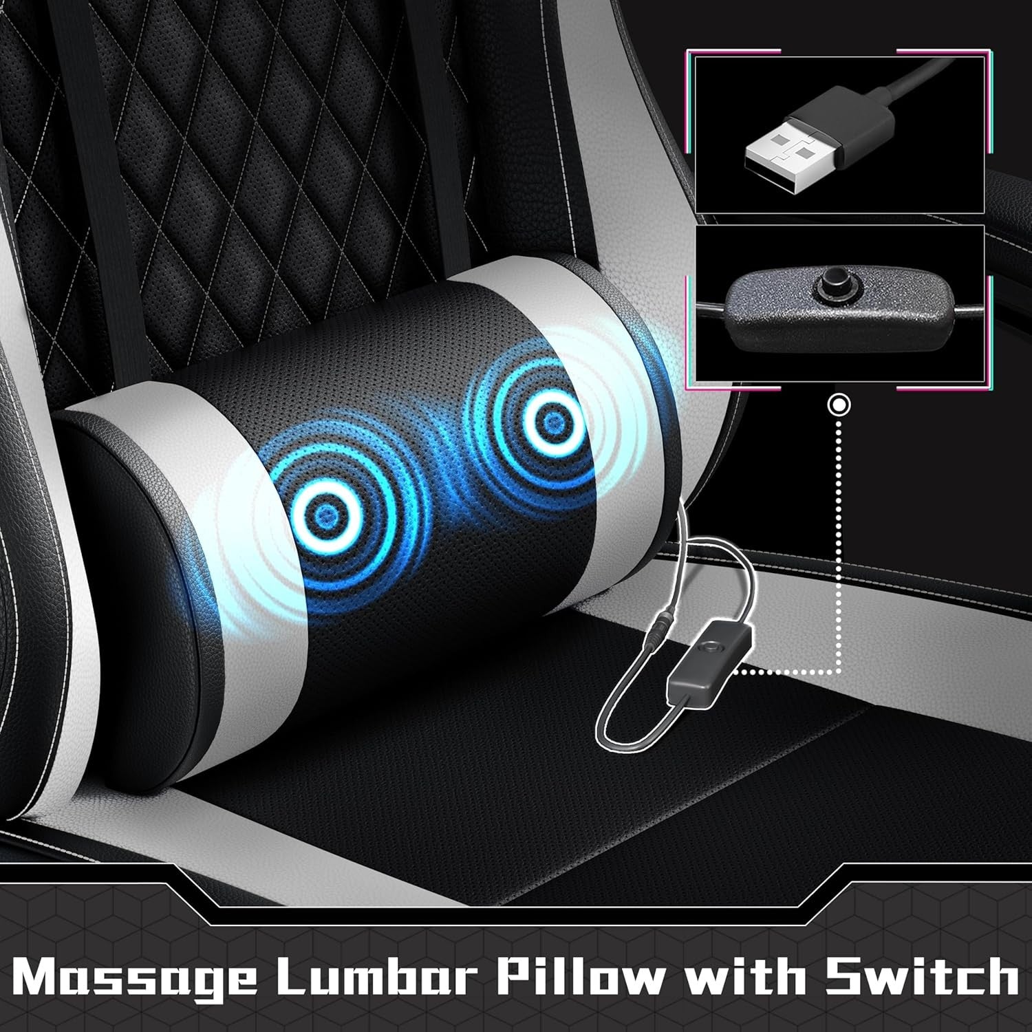 Ergonomic Gaming Chair with Footrest Massage Lumbar Support