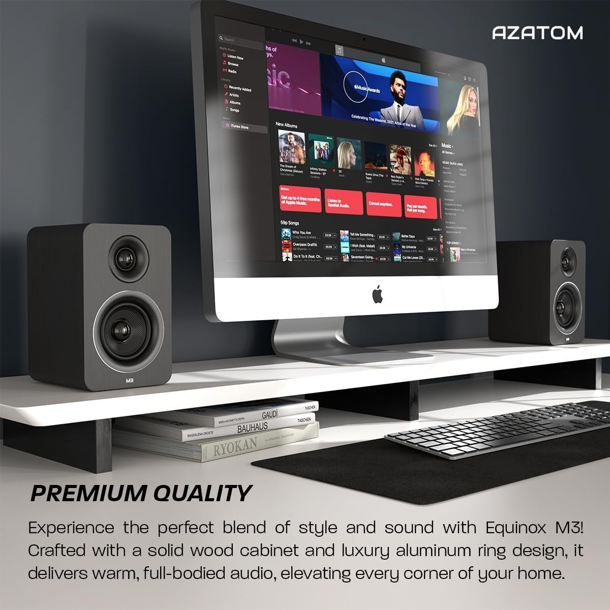 60W Bluetooth Bookshelf Speakers Carbon Fibre 24bit DAC Optical USB