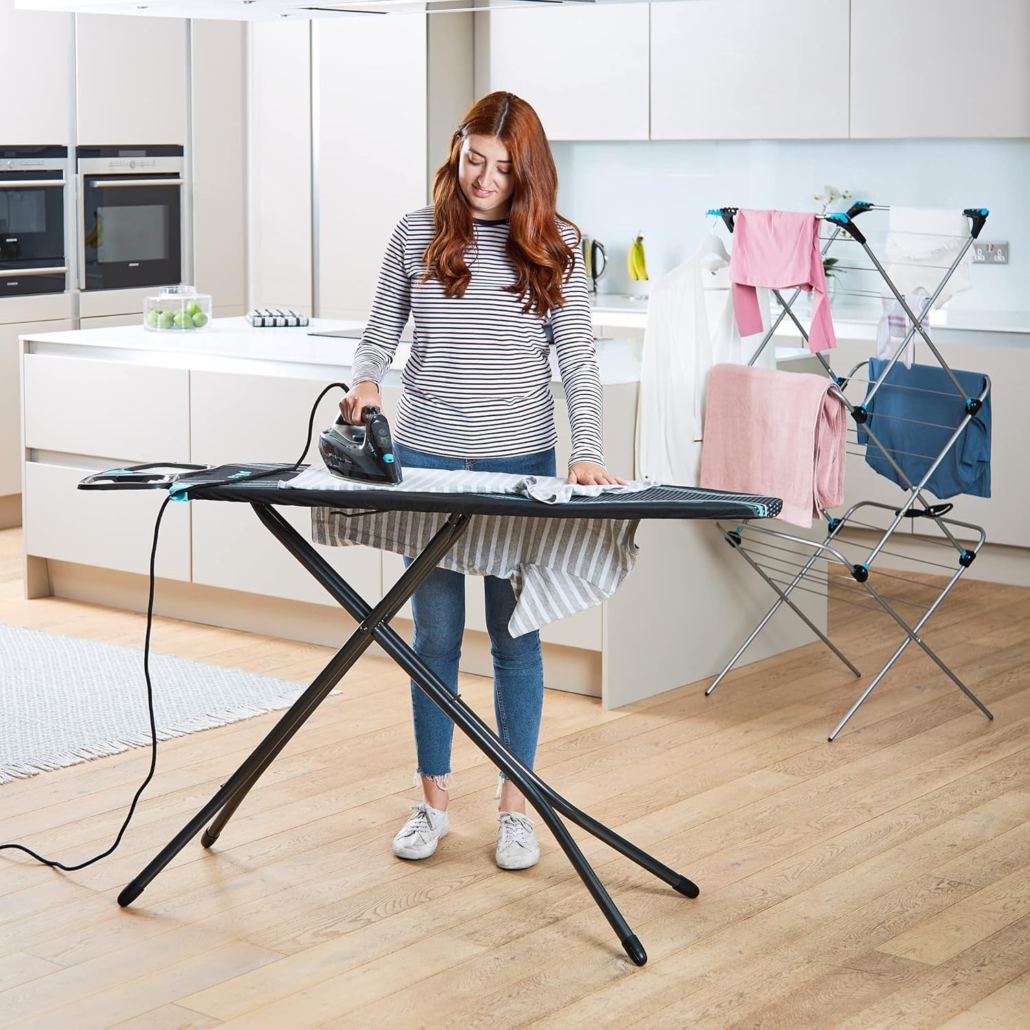 Ergonomic Ironing Board 122x38cm Adjustable Height Prozone Steam