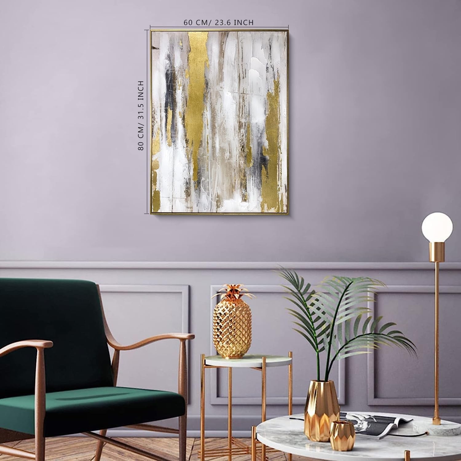 Gold & Gray Abstract Canvas Wall Art – Modern Textured 24x32" Framed