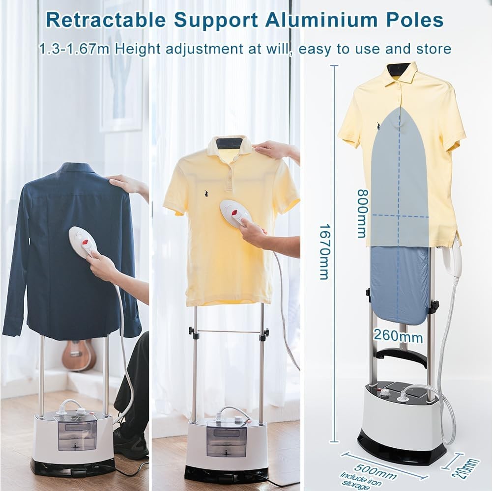 White Vertical Garment Steamer with Ironing Board 12 Steam Levels Stand
