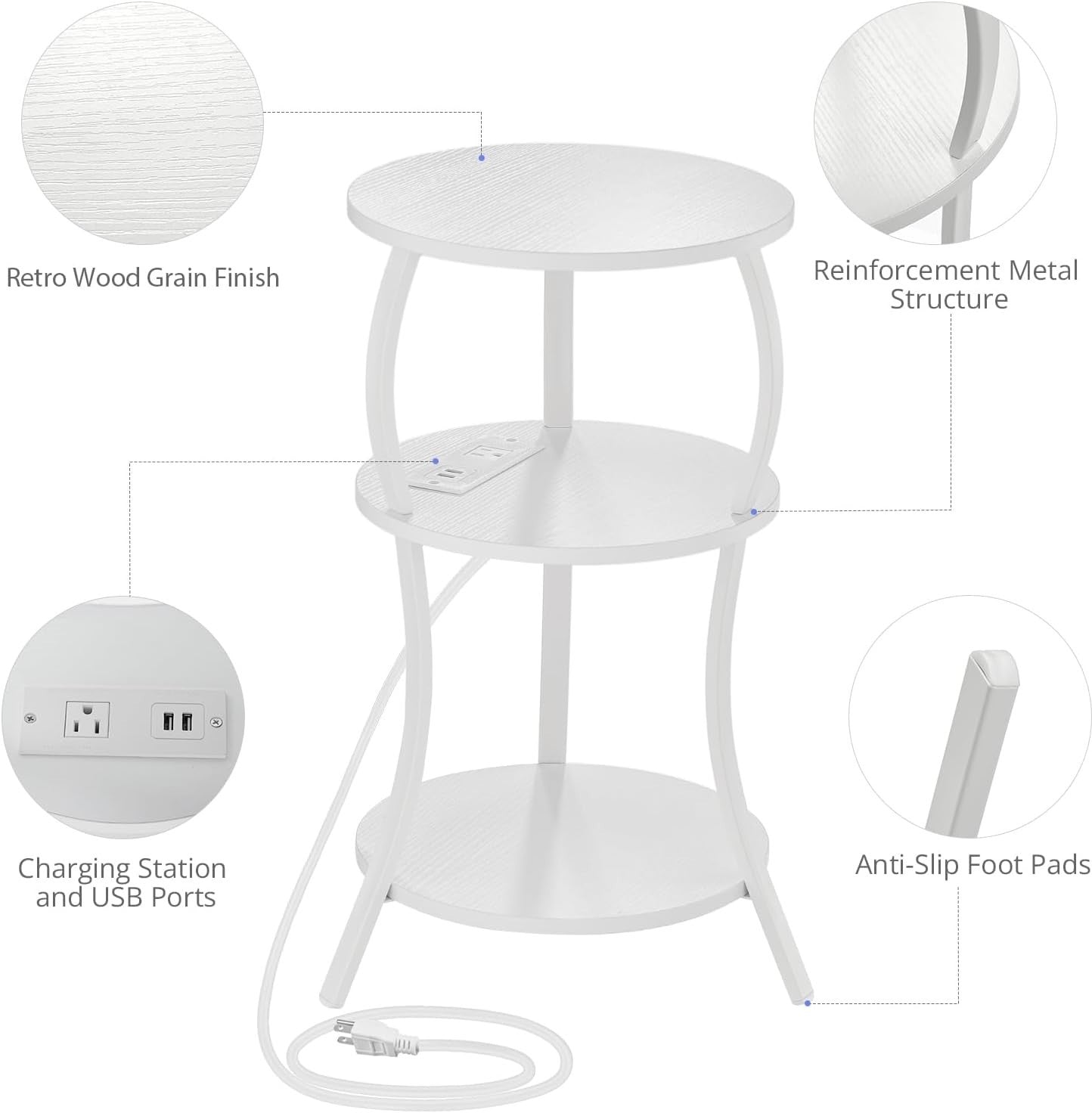 3-Tier Round Side Table with Storage Shelves – Sturdy, Stylish & Space-Saving