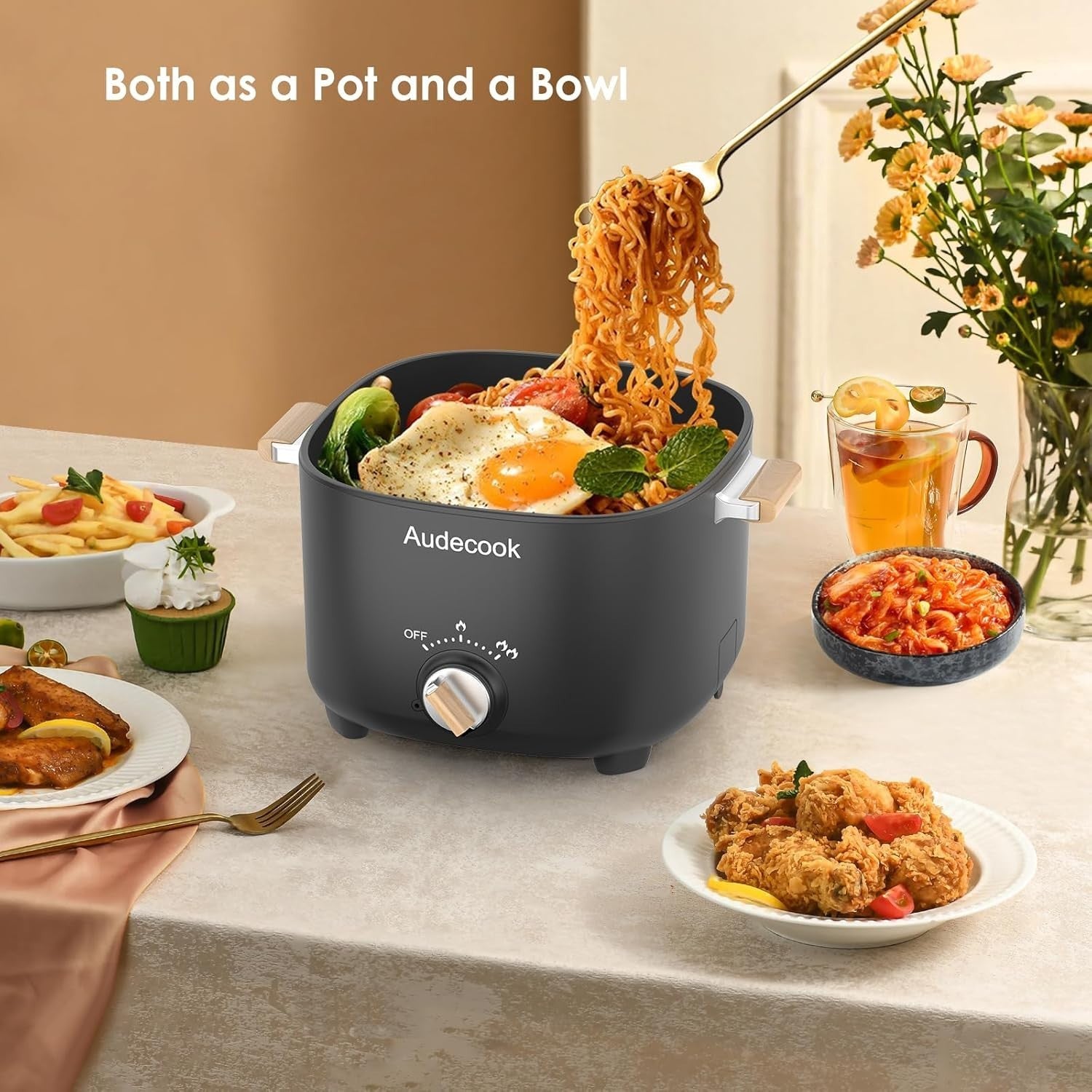 Electric Multi Cooker 2.5L Non-Stick Hot Pot for Ramen, Steak, Soup & More