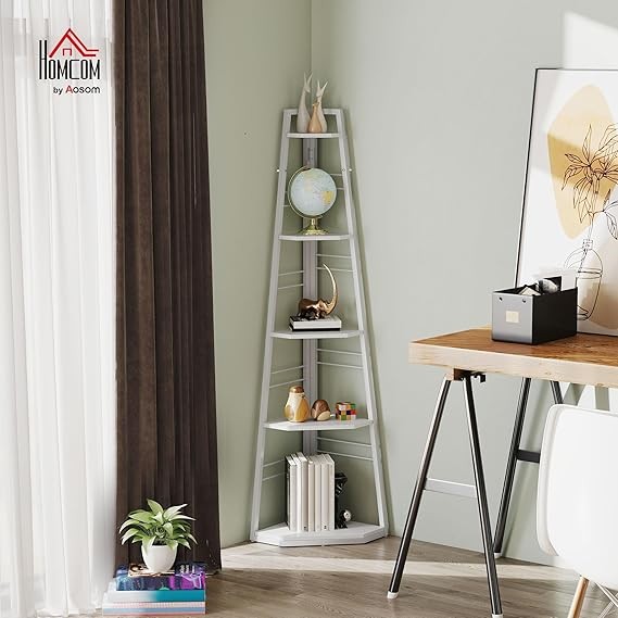 5-Tier Corner Shelf Modern Display Unit, Space-Saving Floating Storage, White