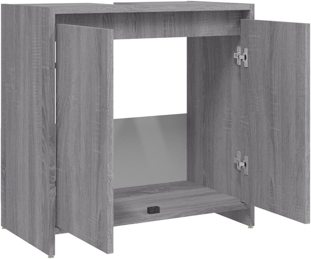 Grey Oak Bathroom Sink Cabinet – 2 Door Under Sink Storage Unit 60x61cm