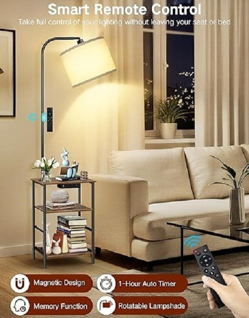 Floor Lamp with Table Drawers Remote USB Charging Dimmable LED Nightstand