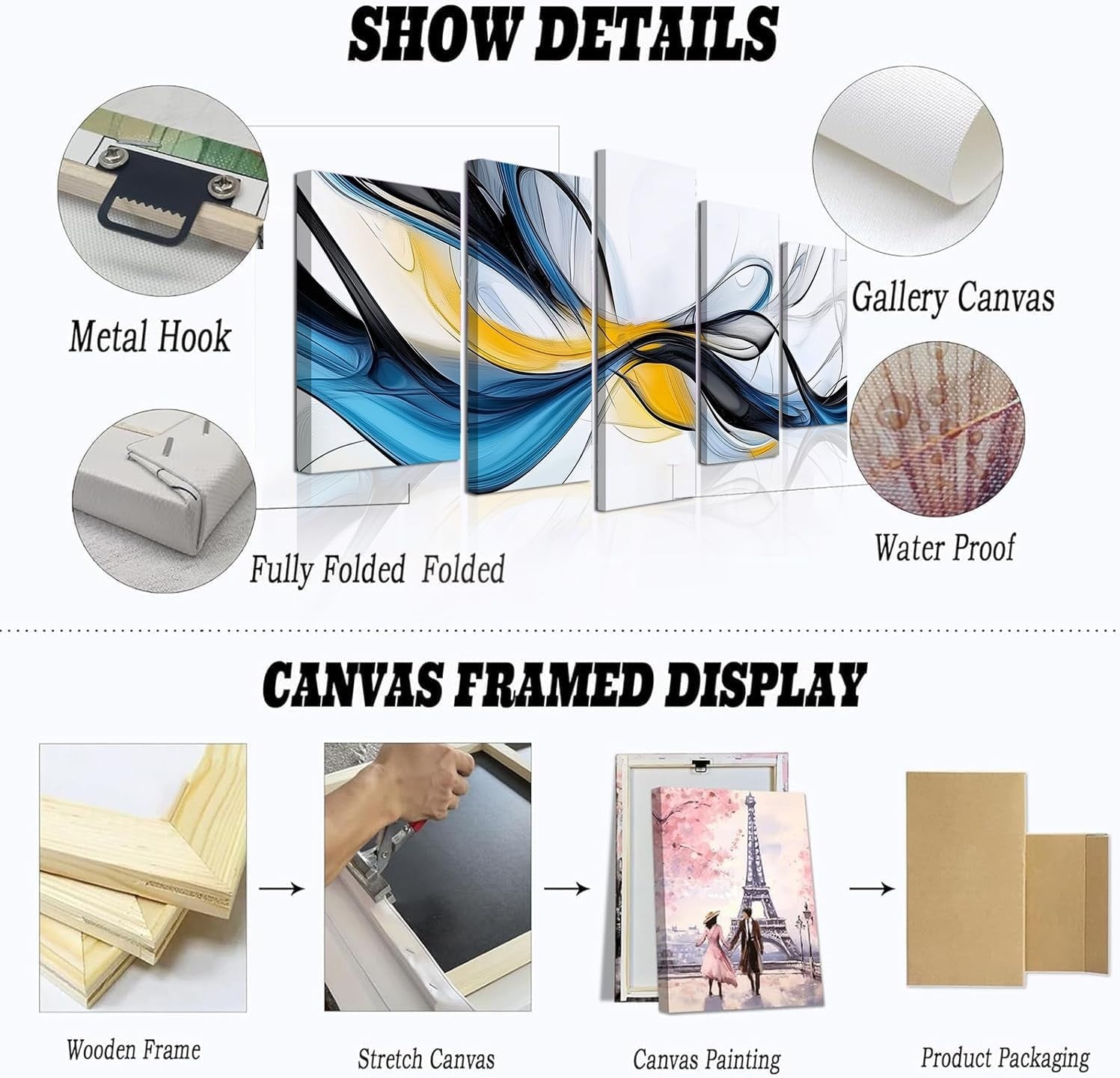 Blue Grey Abstract Canvas Wall Art 5 Piece Framed Set