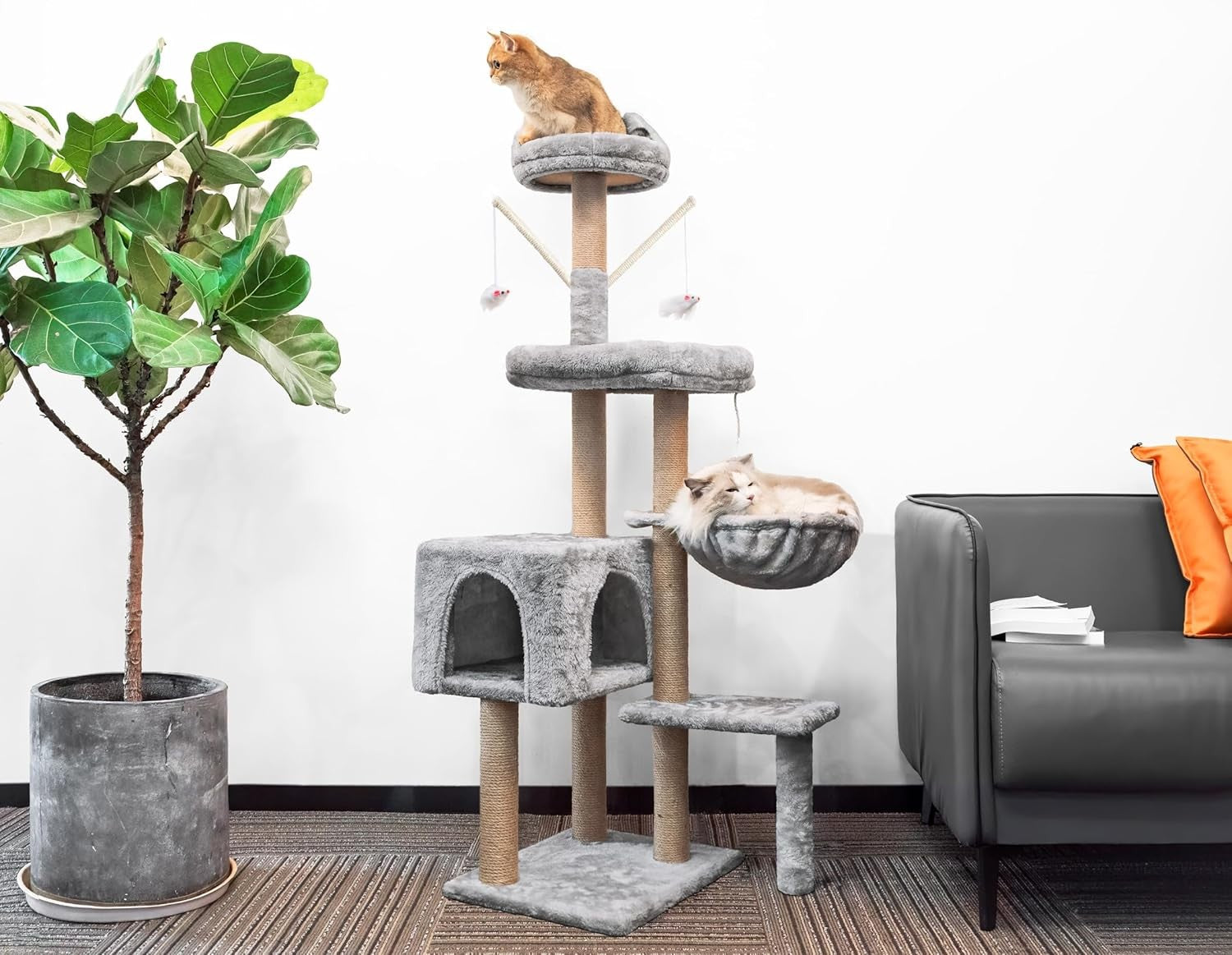 145cm Cat Tree Tower Multi Level Scratching Post Indoor Climber with Hammock
