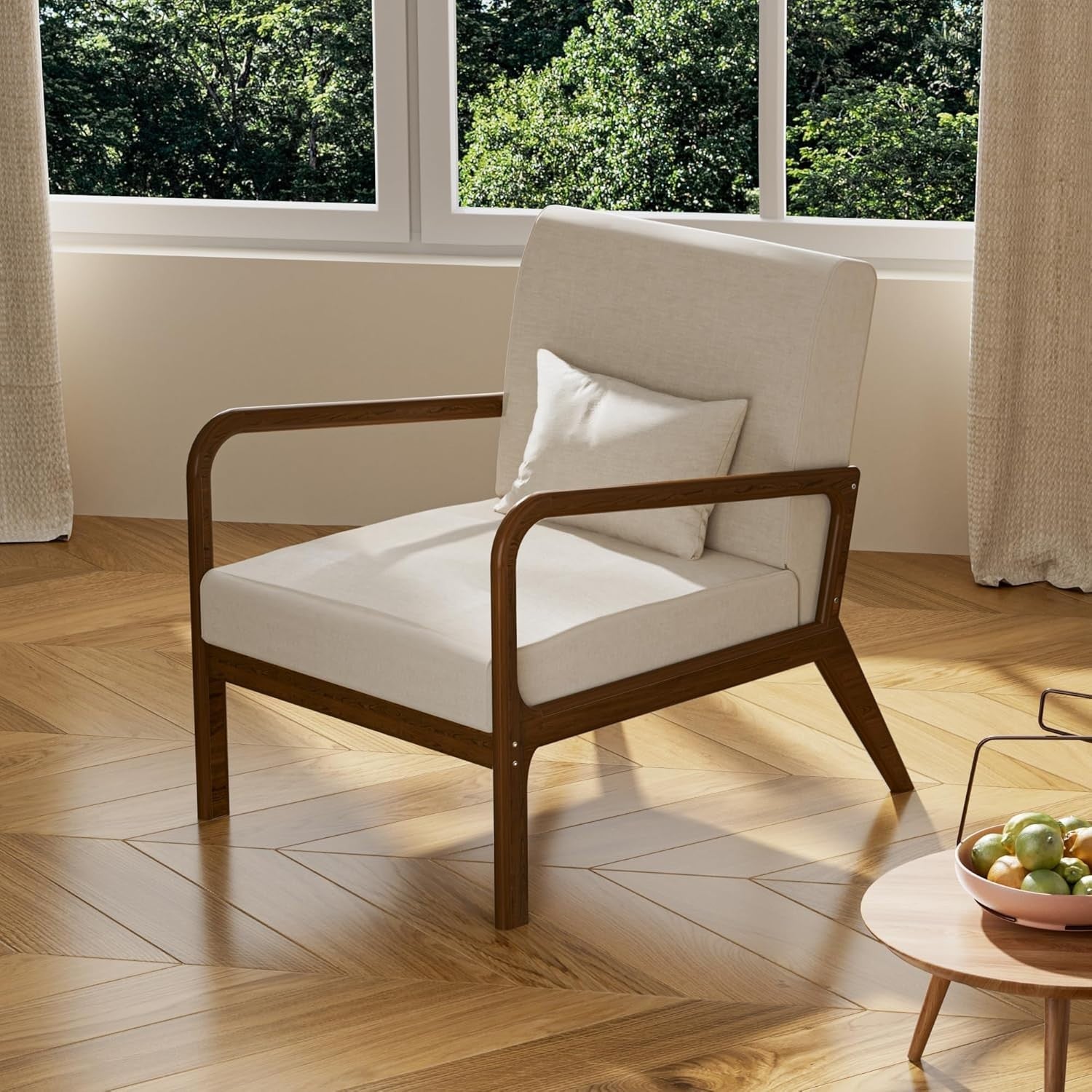 Wide Seat Accent Armchair with Lumbar Pillow, Retro Lounge Sofa Chair