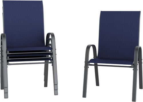 4x Stackable Garden Patio Chairs Blue | Outdoor Dining Set All-Weather