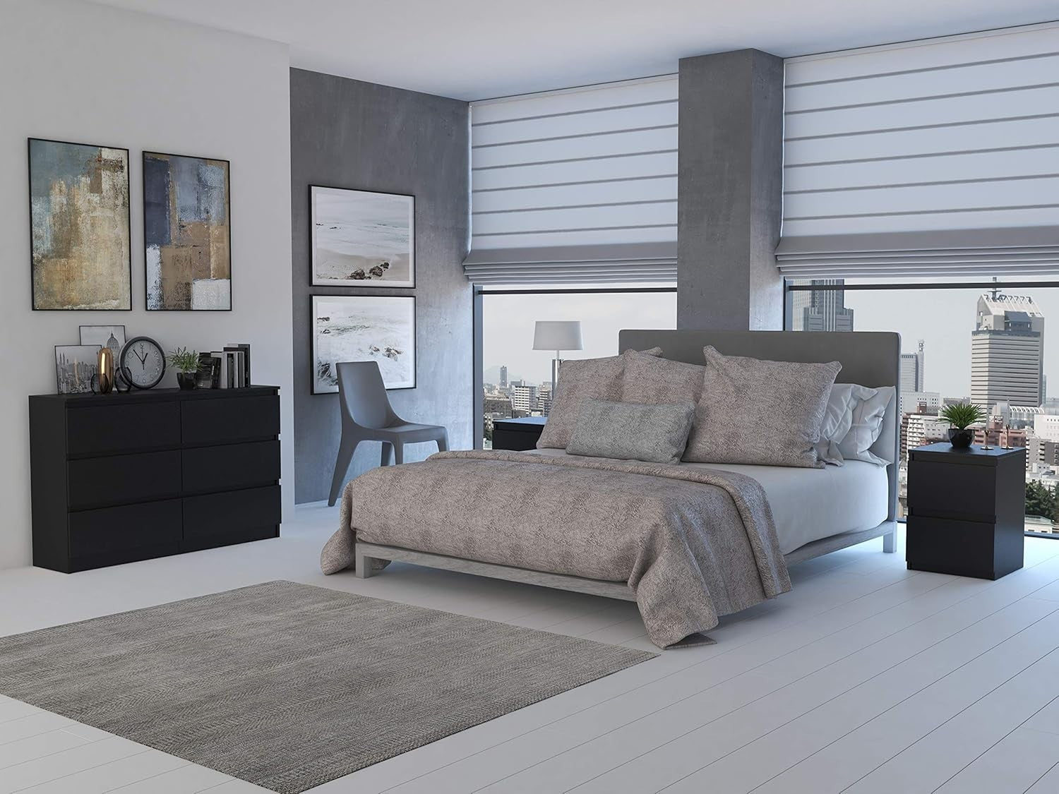 Modern Black 6-Drawer Storage Dresser | Minimalist Home Office & Bedroom Unit