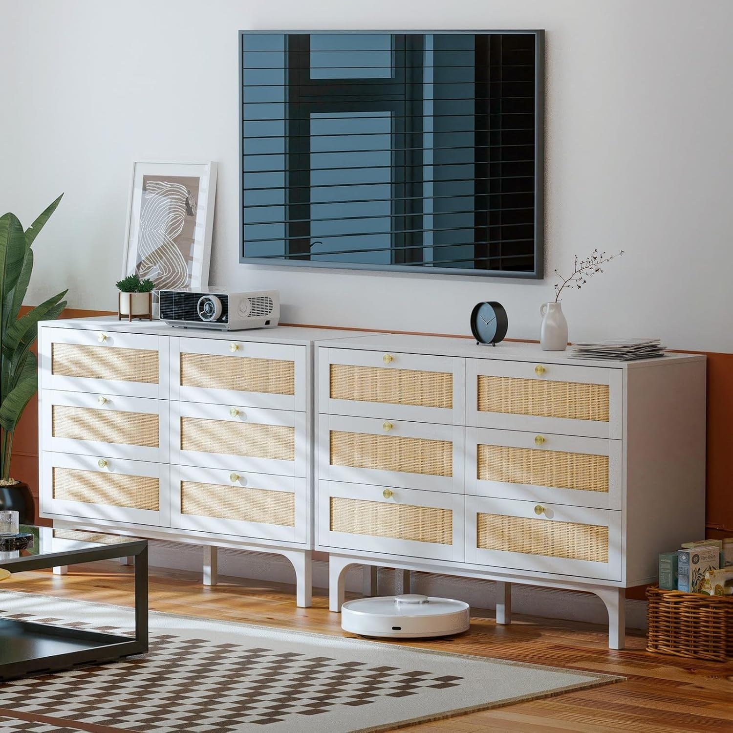 White 6 Drawer Rattan Chest – Sturdy Storage Cabinet for Bedroom & Living Room