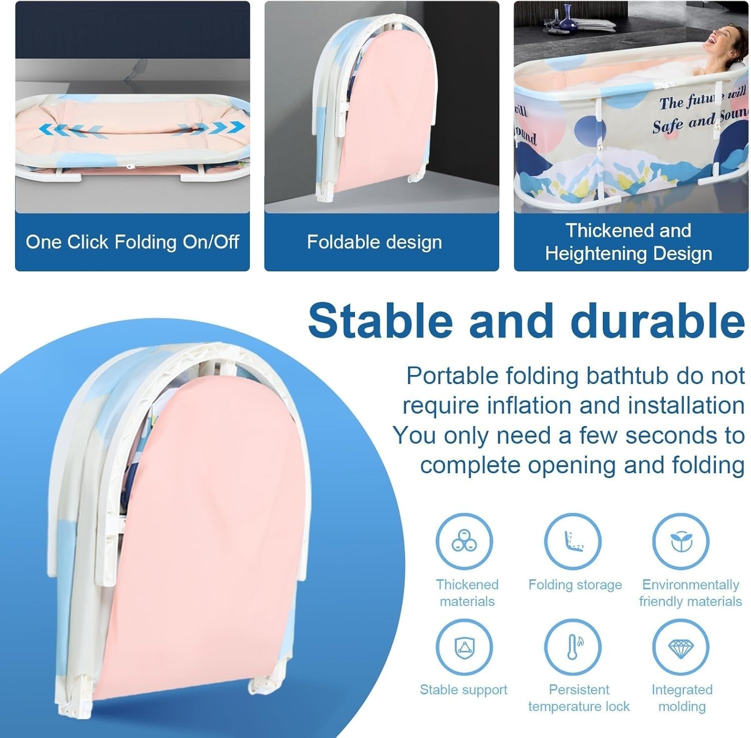 Portable 45" Foldable Bathtub Adult Family Spa Tub Freestanding