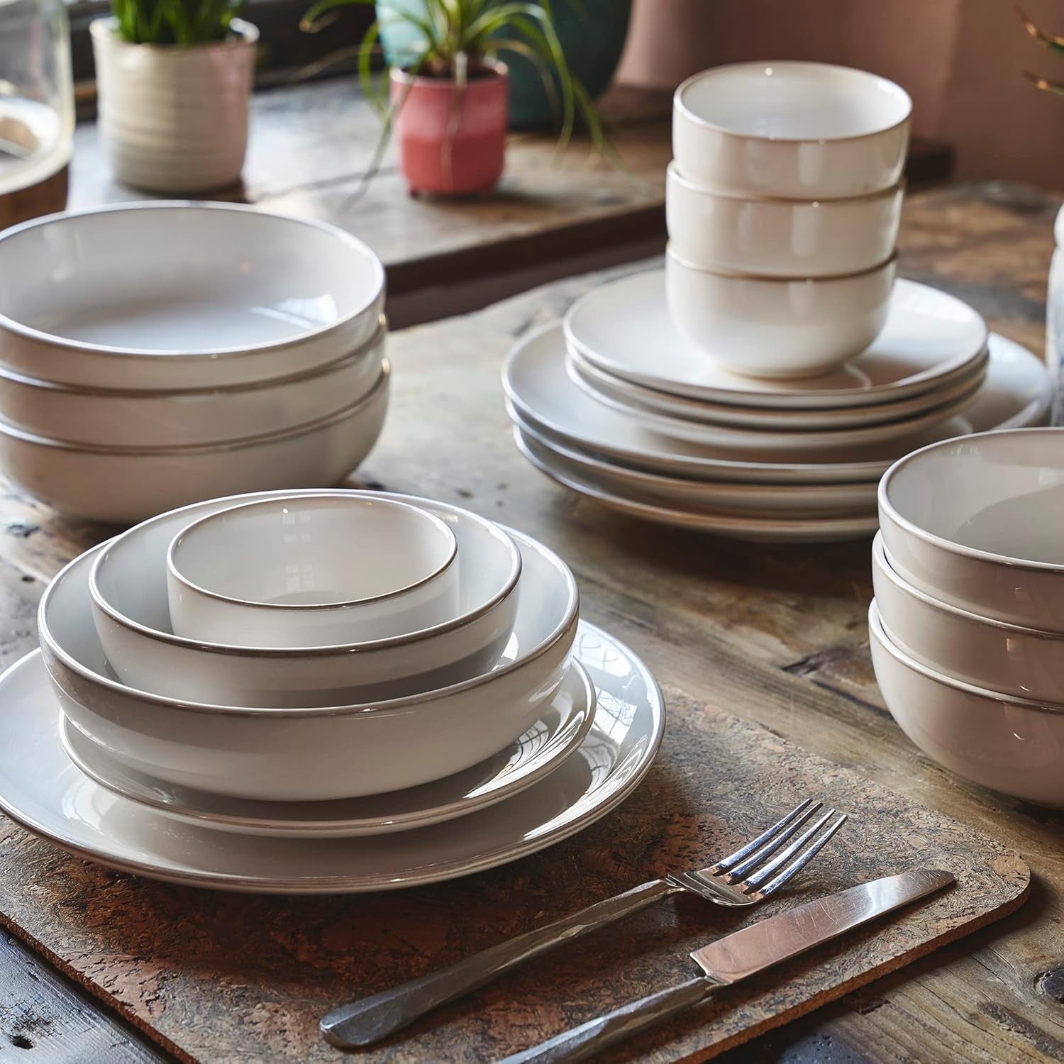 20pc White Stoneware Dinner Set Plates Bowls Microwave Dishwasher Safe