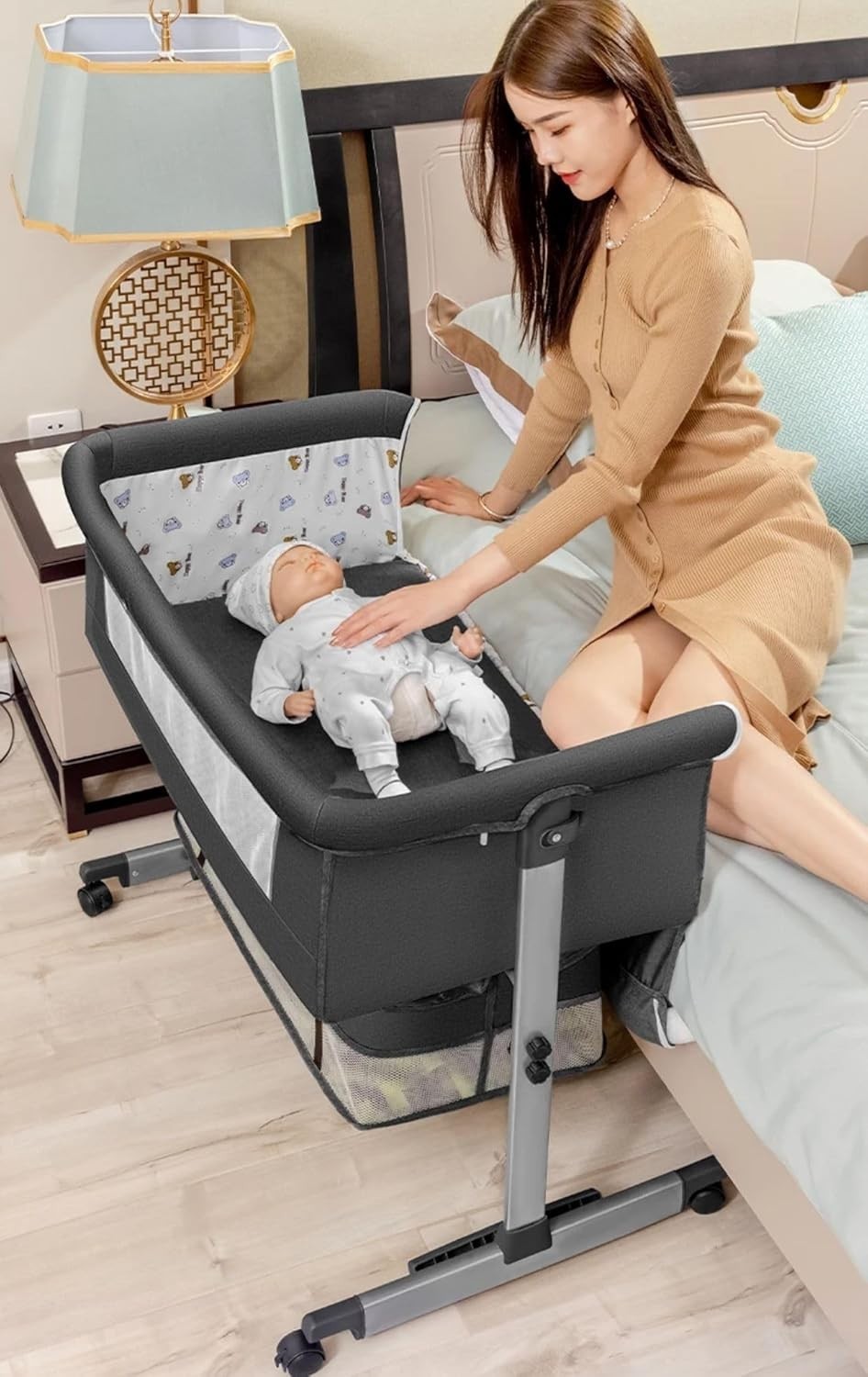 3in1 Baby Crib Bassinet Adjustable Height Travel Cot with Mosquito Net