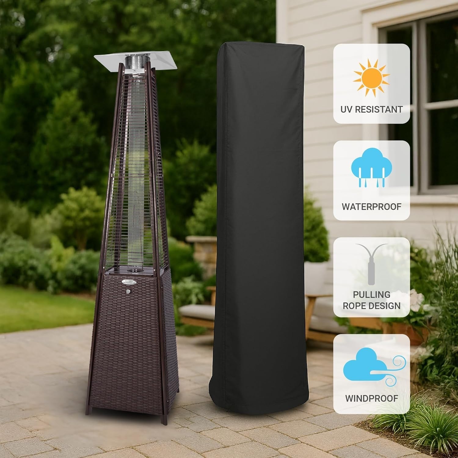 Outdoor Gas Patio Heater Pyramid 13kW Rattan Design Waterproof Cover