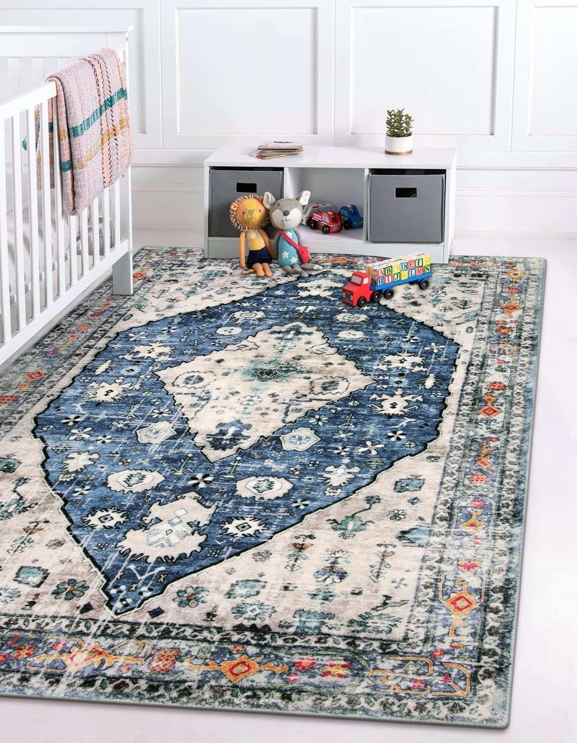 Vintage Boho Area Rug 90x150cm Washable Non Slip Short Pile Living Room Bedroom