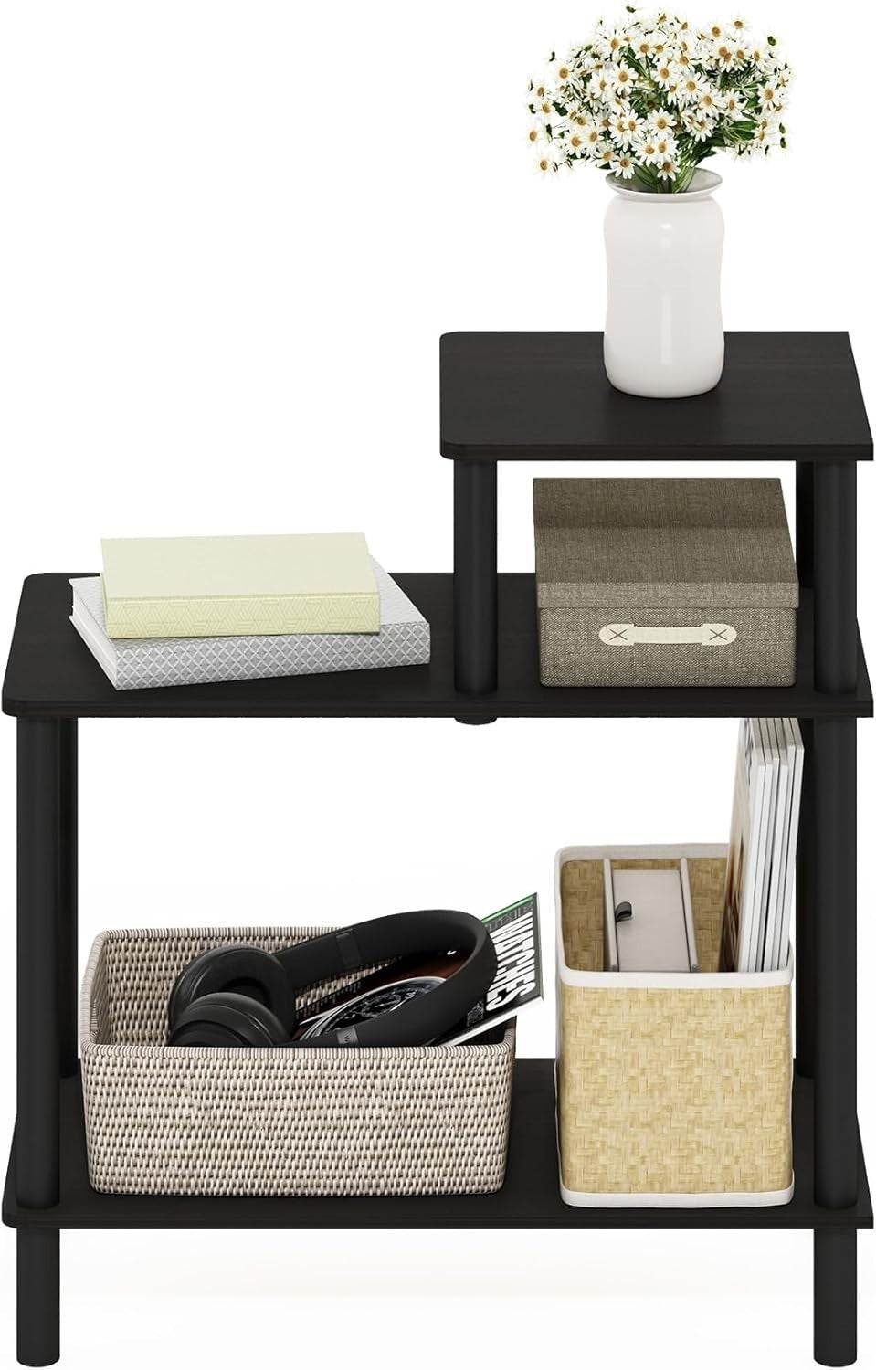 3-Tier Rectangular Side Table with Shelves – Slim Sofa End Table for Small Space